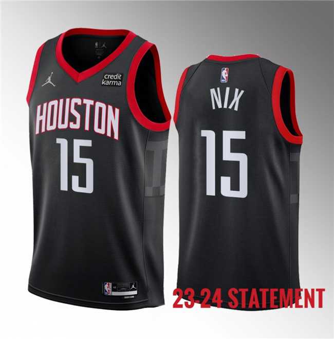 Men's Houston Rockets #15 Daishen Nix Black 2023 Statement Edition Stitched Basketball Jersey Dzhi